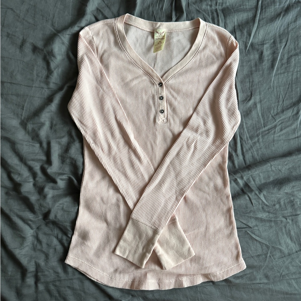 Faded Glory Pink Ribbed Long Sleeve Henley